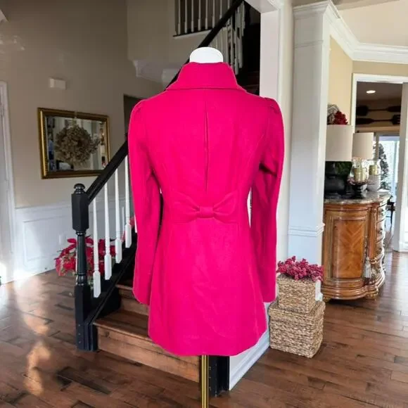 guess hot pink wool blend double breasted coat bow back y2k - Picture 4 of 6
